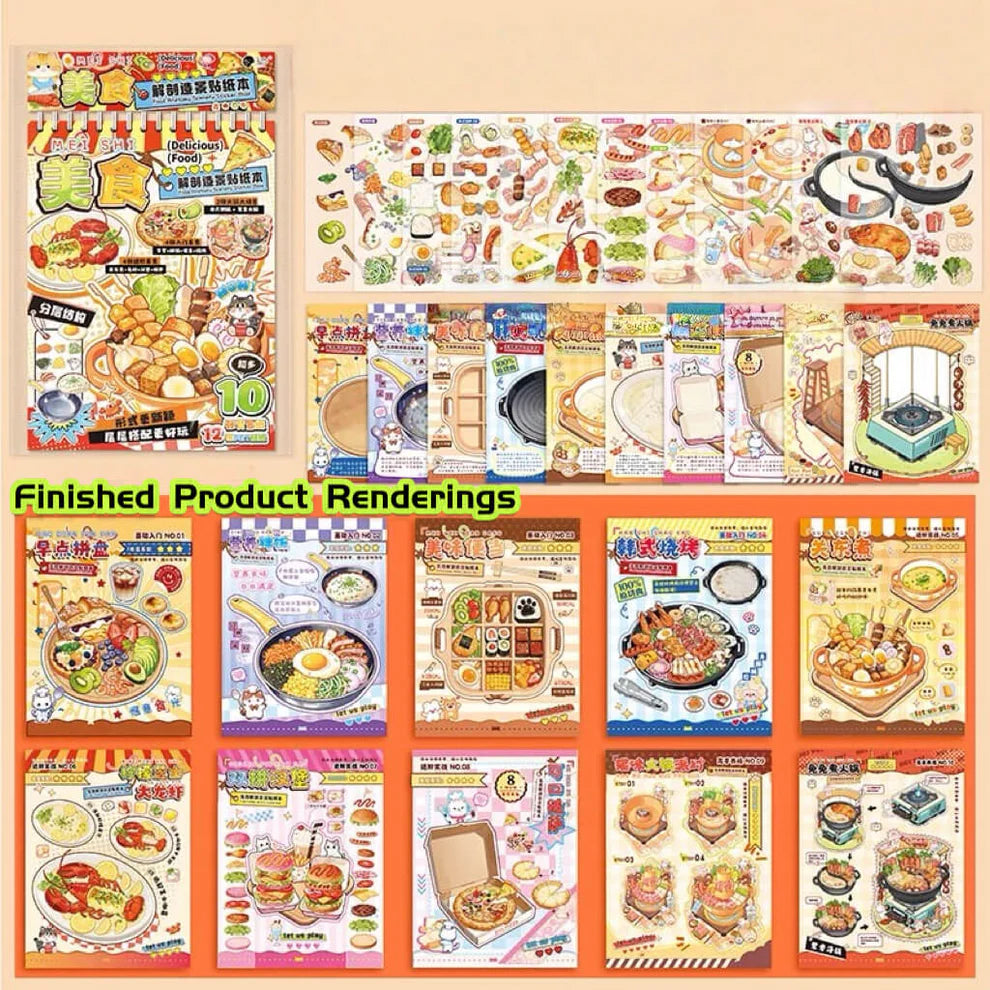 Cook Delicious Food Sticker Book (10 scene)-DIY 3D Miniature Scene Sticker Book