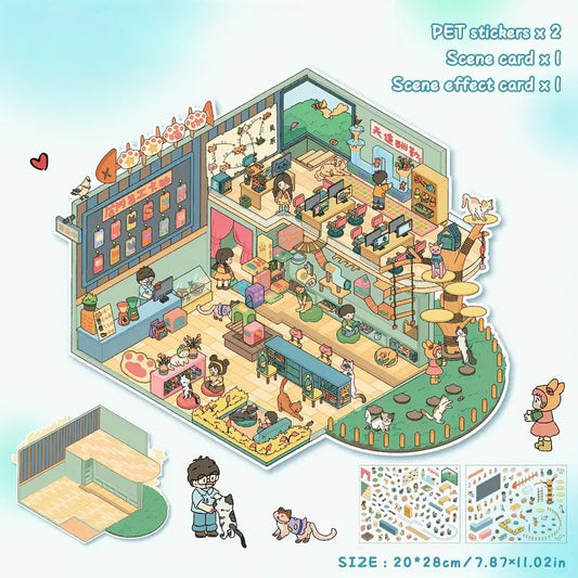 Escena de pegatinas 3D Purr-fect Cat Café|Tienda del león