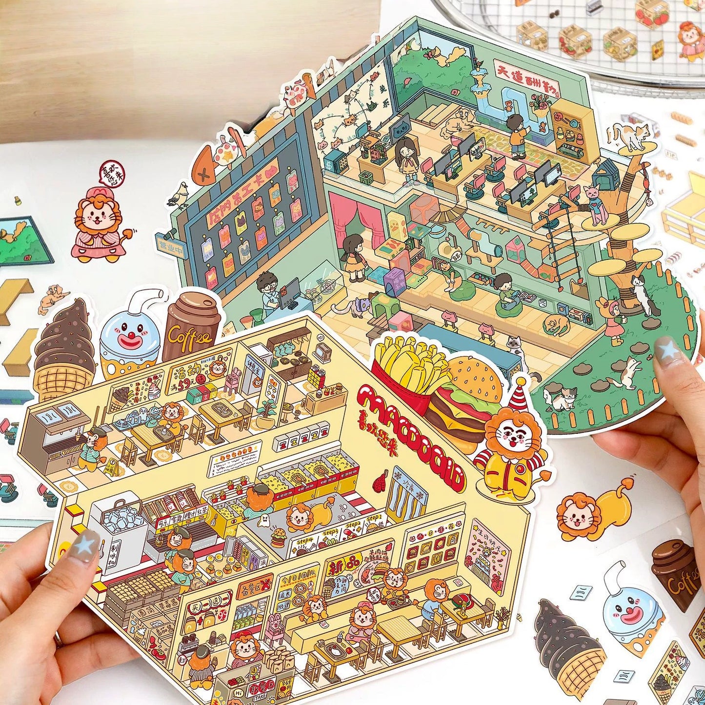3D-Sticker-Szene Purr-fect Cat Café|Lionshop