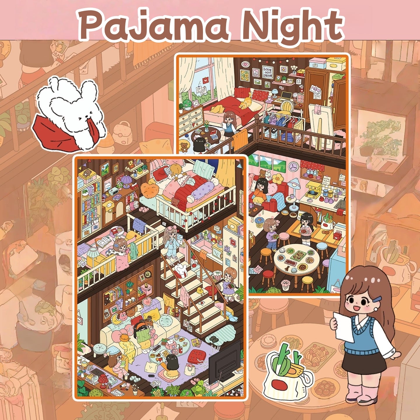 Pajama Night-DIY 3D Miniature Scene Sticker