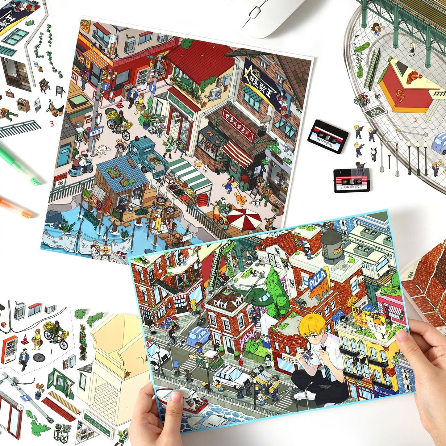 Town Street View-DIY 3D Miniature Scene Sticker