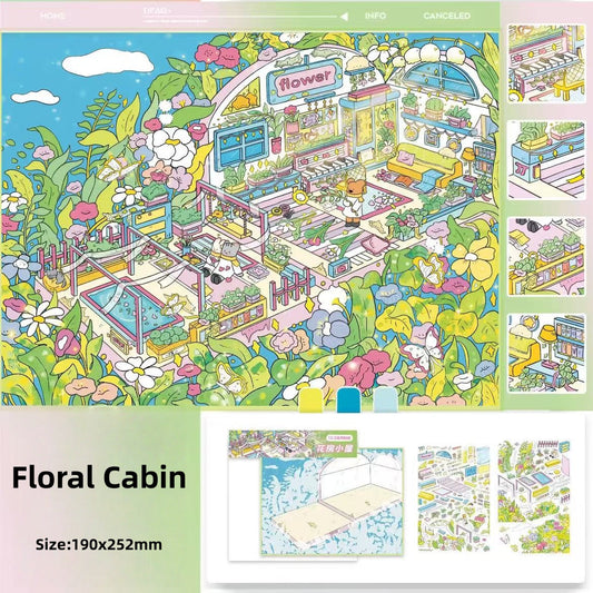 Starry Cabin|Floral Cabin-DIY 3D Miniature Scenes Sticker