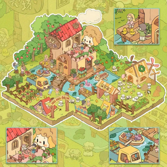 Farm|Kitty Hot Spring|Kitty Cottage-DIY 3D Miniature Scene Sticker