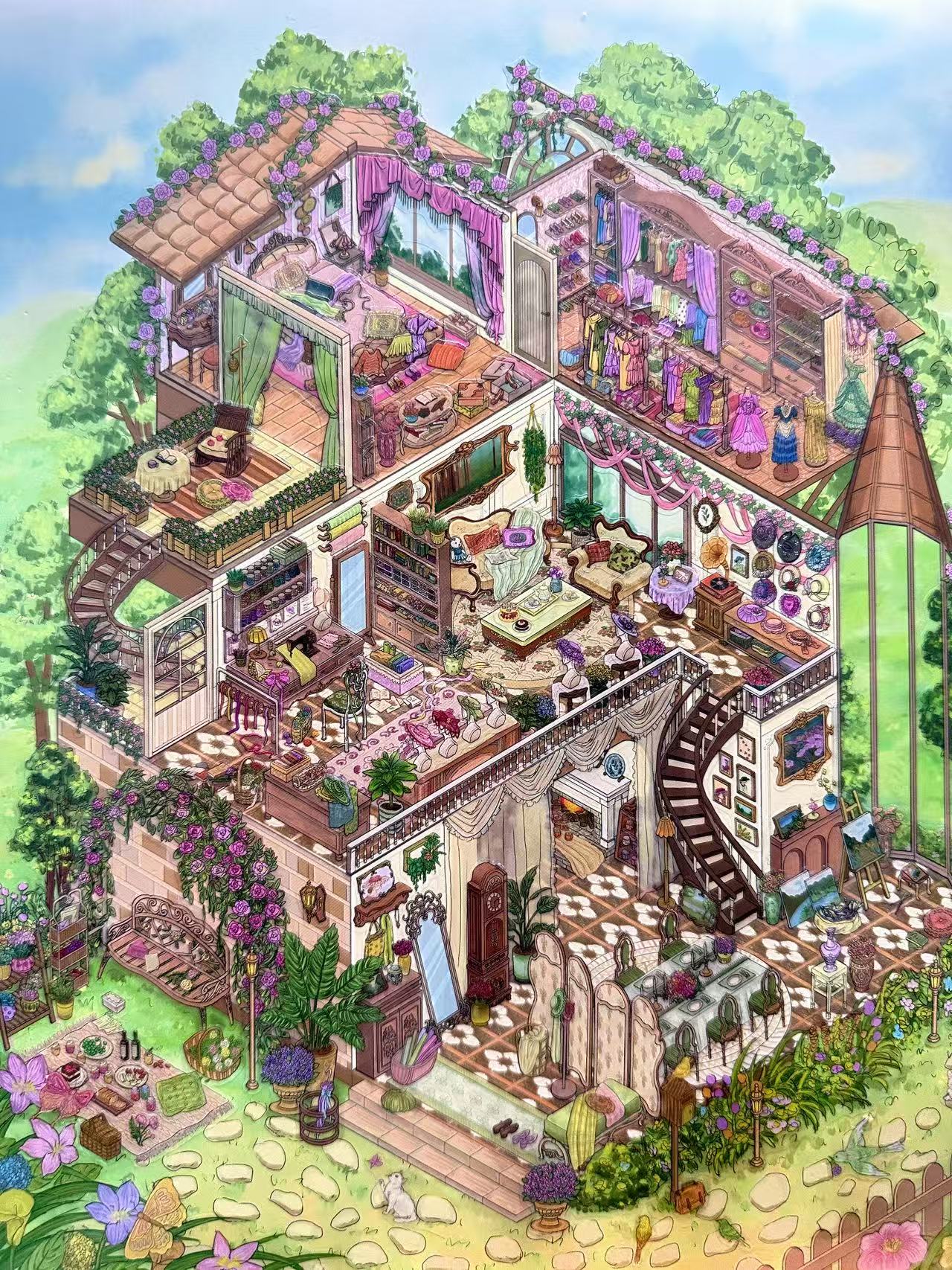 Flower House-DIY 3D Miniature Sticker Scene