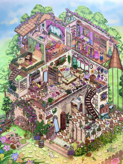 Flower House-DIY 3D Miniature Sticker Scene