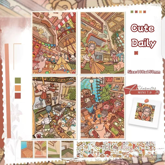 Cute Daily-DIY 3D Miniature Scene Sticker(4PCS)