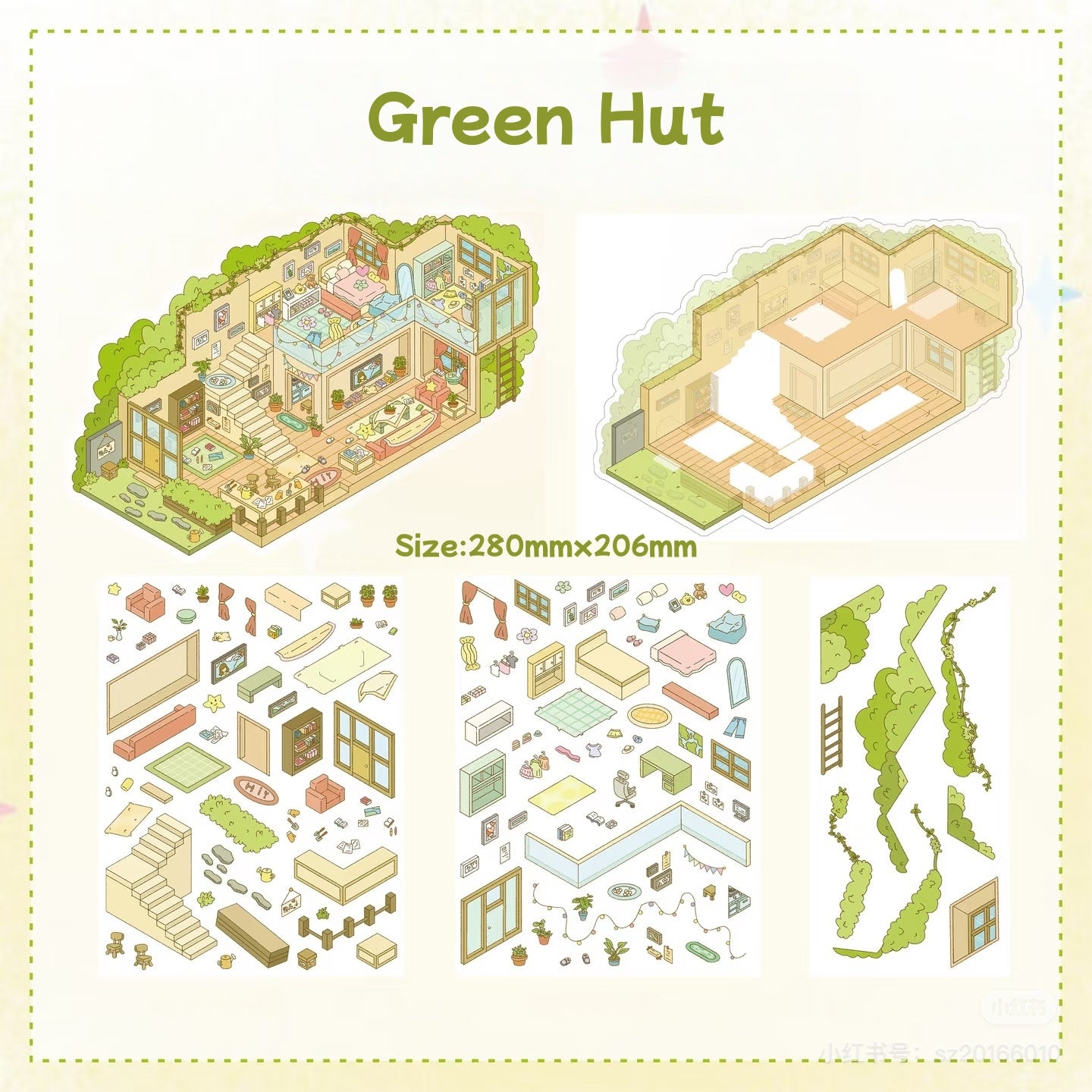 Green Hut-DIY 3D Miniature Scene Sticker