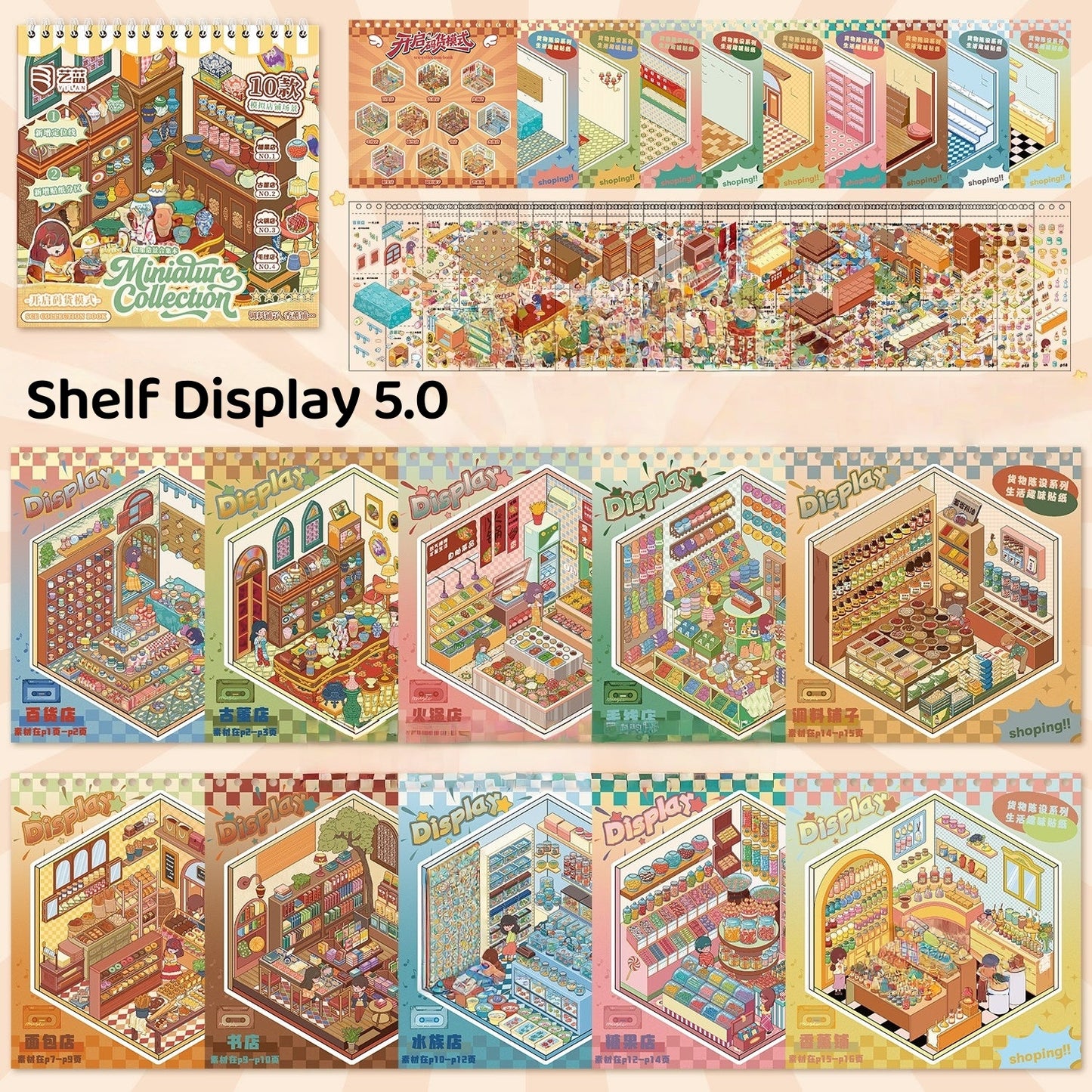 Telado --Desk Organizing|Shelf Display|Restocking-10 Miniature Scenes in 1 --DIY 3D Sticker Scene Book