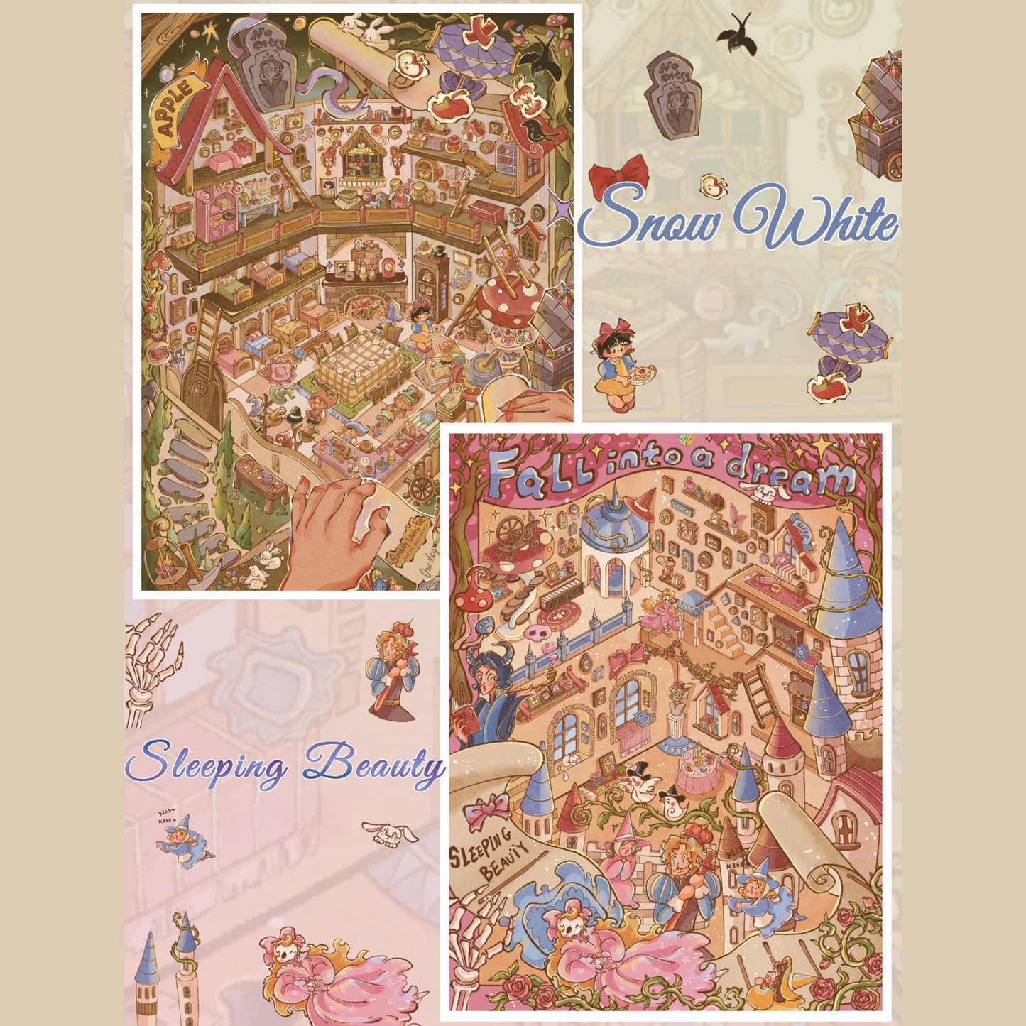 Snow White|Sleeping Beauty-DIY 3D Miniature Scene Sticker