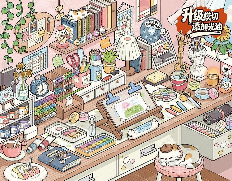 Telado --Desk Organizing|Shelf Display|Restocking-10 Miniature Scenes in 1 --DIY 3D Sticker Scene Book