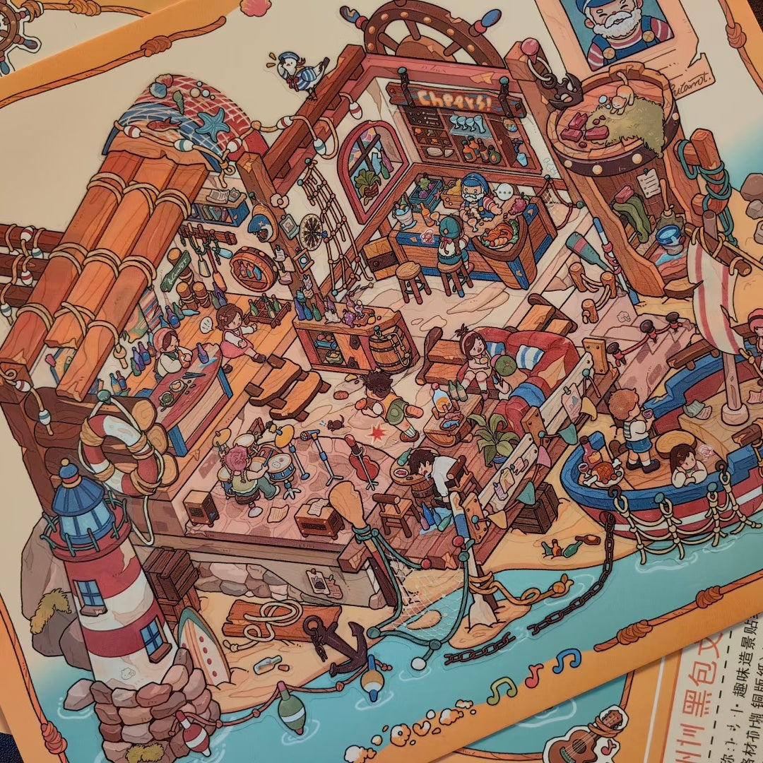 Old Sailor's Coastal Pub-DIY 3D Miniature Scene Sticker