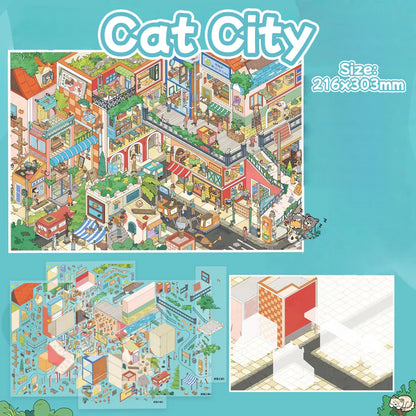 Cat City--DIY 3D Miniature Scene Sticker