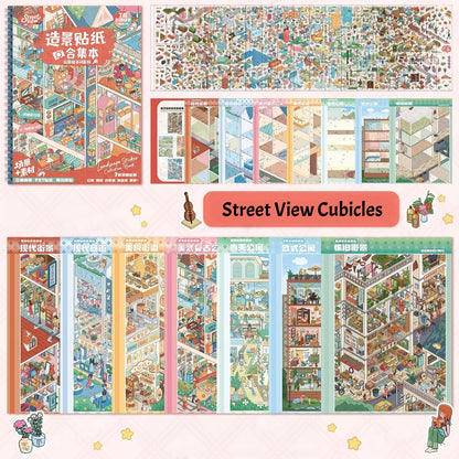 Street View Cubicles Sticker Book-DIY 3D Miniature Sticker Scene