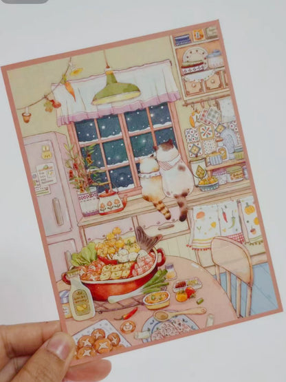 Cat's Happy Life-DIY 3D Miniature Scene Sticker(4PCS)