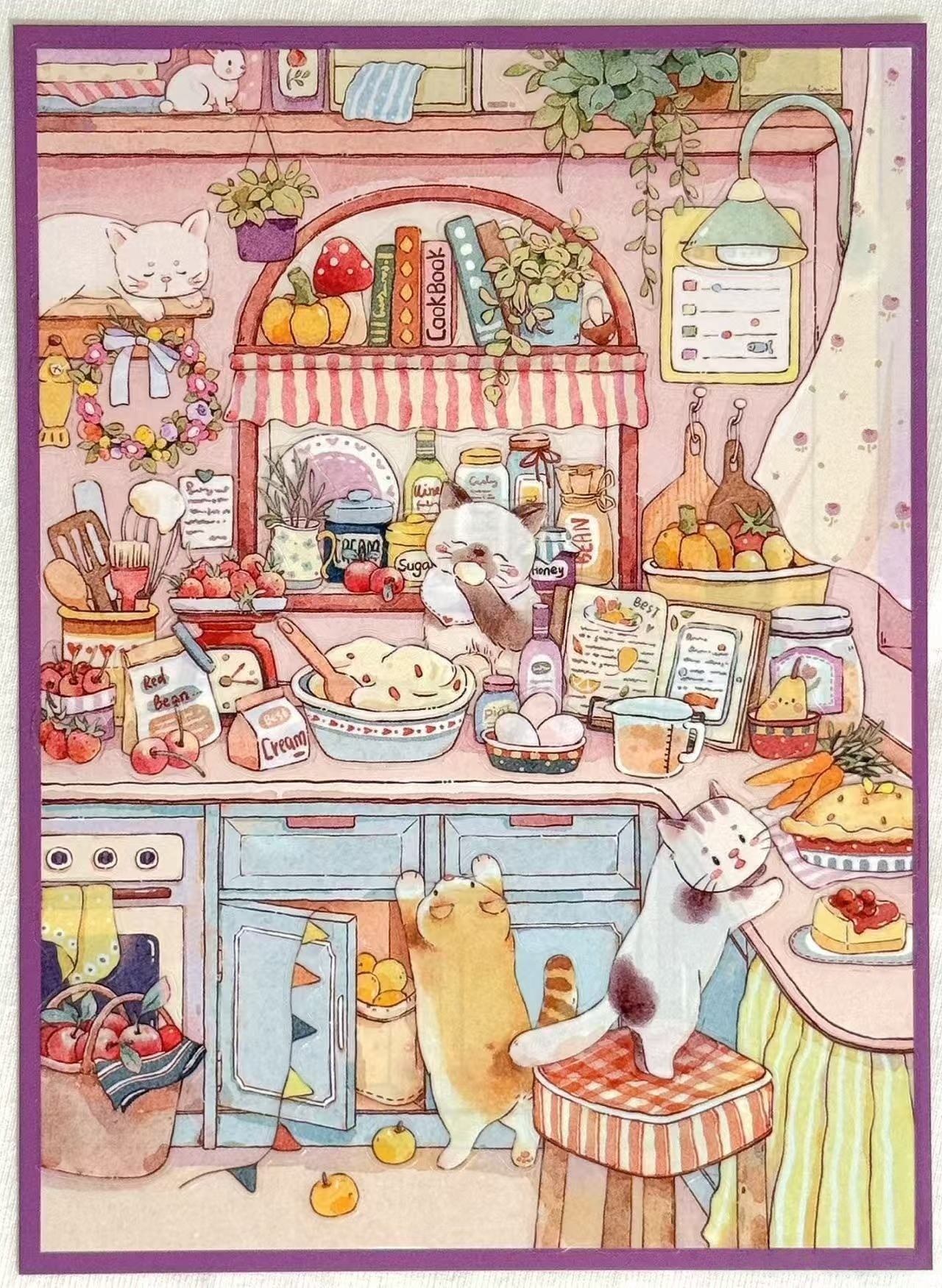Cat's Happy Life-DIY 3D Miniature Scene Sticker(4PCS)