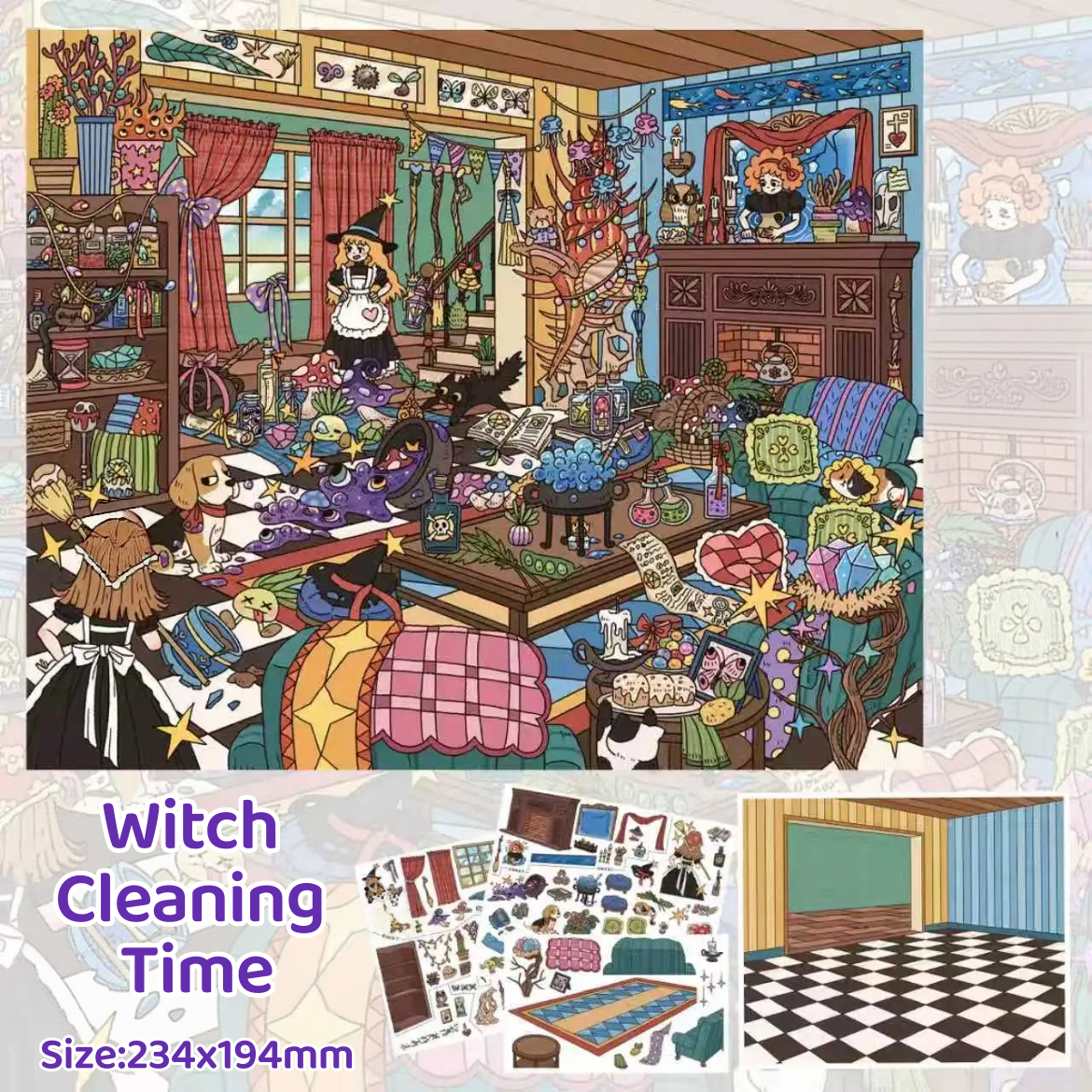 Witch Cleaning Time-DIY 3D Miniature Sticker Scene