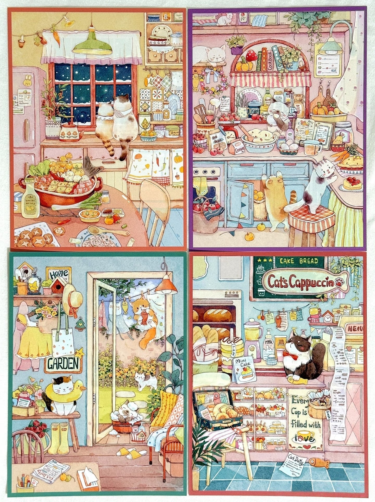 Cat's Happy Life-DIY 3D Miniature Scene Sticker(4PCS)