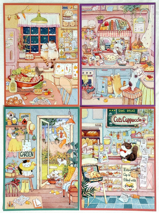 Cat's Happy Life-DIY 3D Miniature Scene Sticker(4PCS)