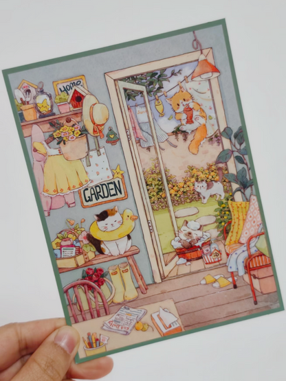 Cat's Happy Life-DIY 3D Miniature Scene Sticker(4PCS)