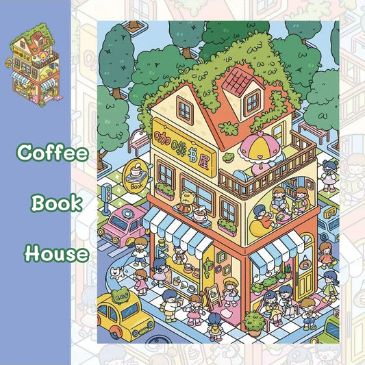 Coffee Book House|Forest Conner|Yummy Town-DIY 3D Scene Stickers  Cute Miniature Scenes