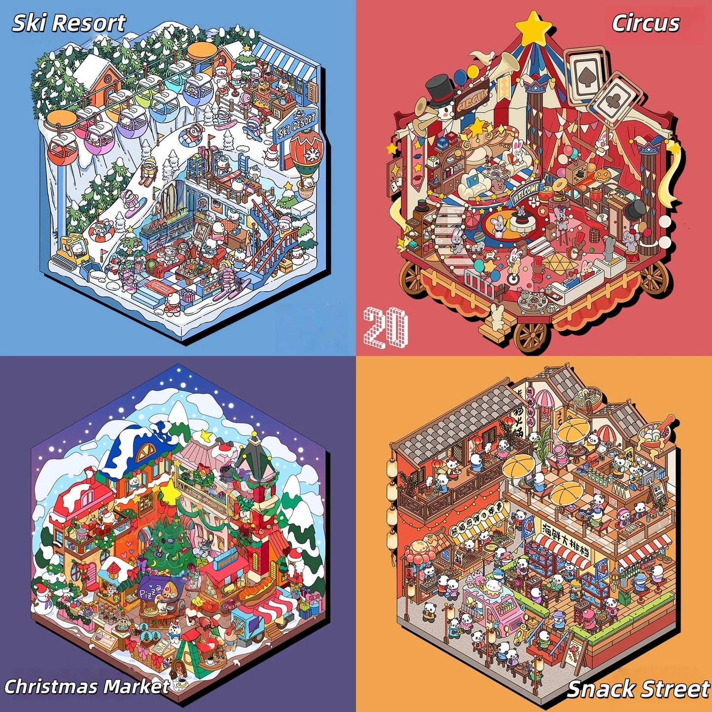 Pequeñas Maravillas del Mundo – Pegatina de escena en miniatura 3D (4 temas)
