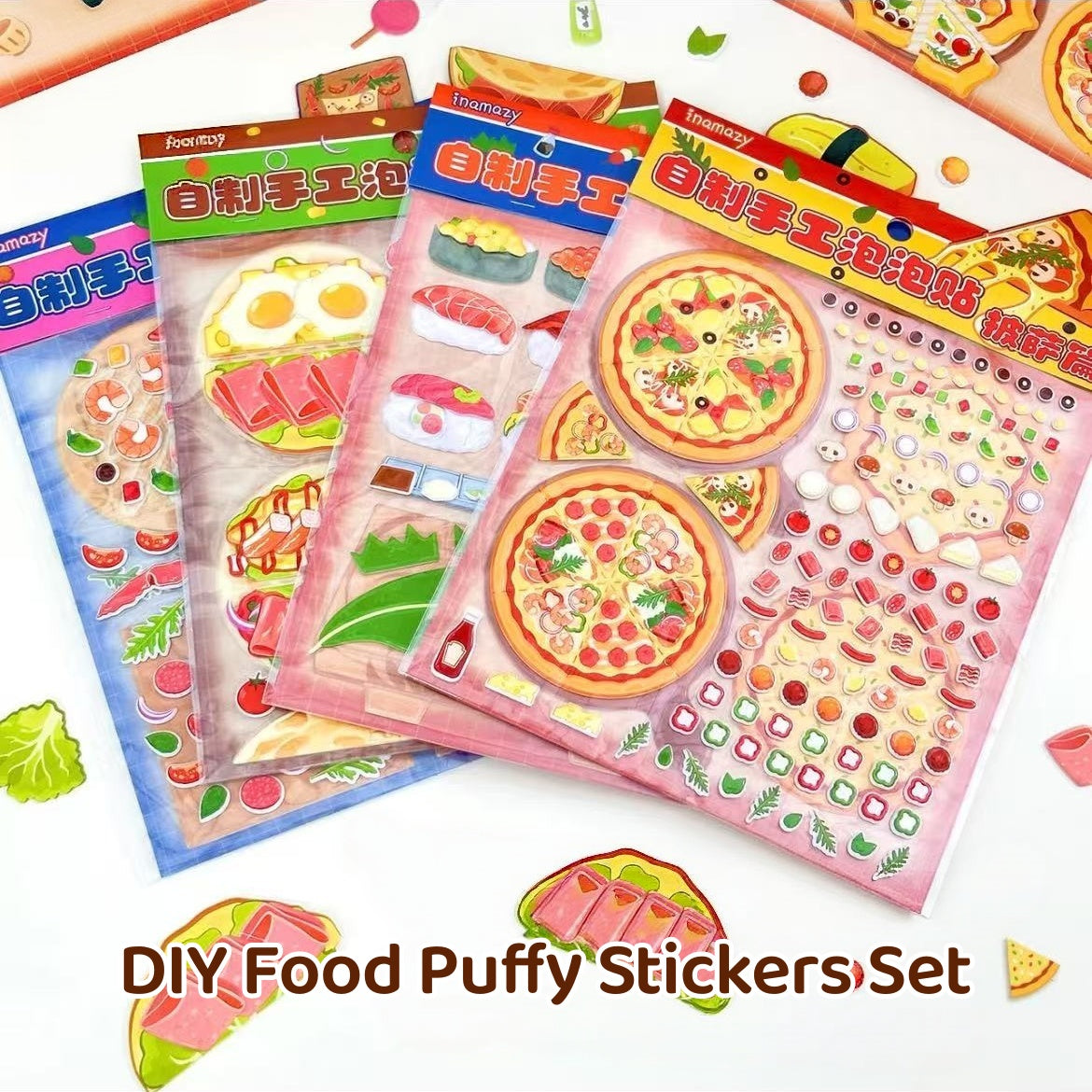 DIY Food Puffy Stickers Set