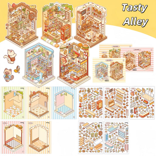 Tasty Alley|West Street-DIY 3D Miniature Scenes Sticker Collection Book