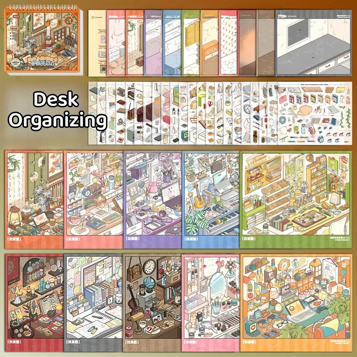 Telado --Desk Organizing|Shelf Display|Restocking-10 Miniature Scenes in 1 --DIY 3D Sticker Scene Book