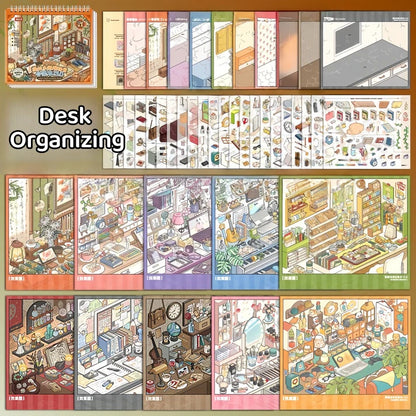 Telado --Desk Organizing|Shelf Display|Restocking-10 Miniature Scenes in 1 --DIY 3D Sticker Scene Book