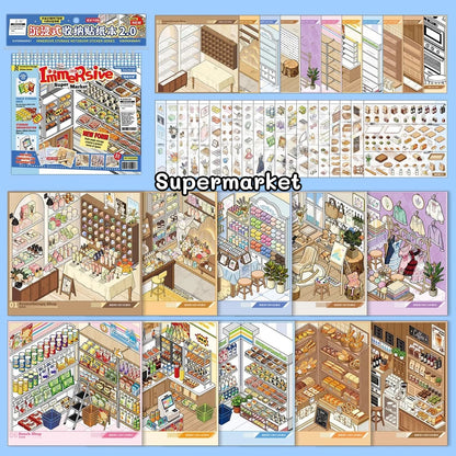 Simno Immersive Shopping-10 Miniature Scenes in 1 --DIY 3D Sticker Scene Book