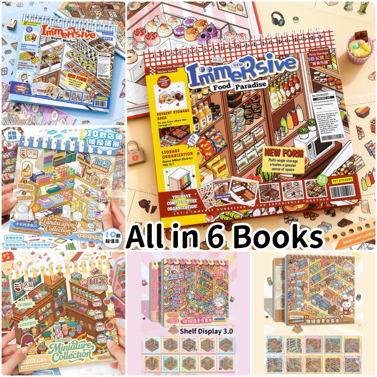 Immersive Shopping-10 Miniature Scenes in 1 --DIY 3D Sticker Scene Book