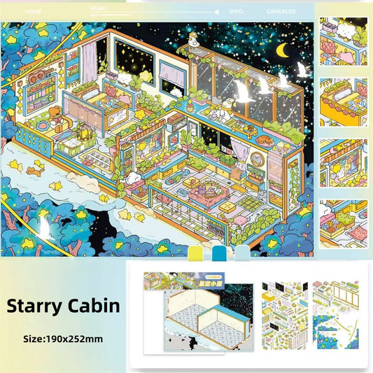 Starry Cabin|Floral Cabin-DIY 3D Miniature Scenes Sticker