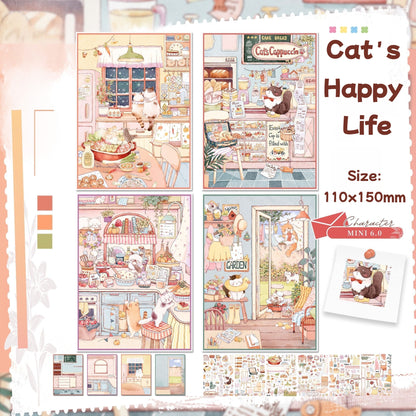 Cat's Happy Life-DIY 3D Miniature Scene Sticker(4PCS)