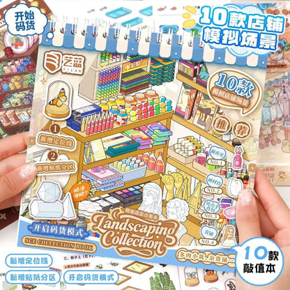 Immersive Shopping-10 Miniature Scenes in 1 --DIY 3D Sticker Scene Book