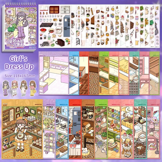 Girl’s Dress Up-DIY 3D Miniature Sticker Scene sticker book
