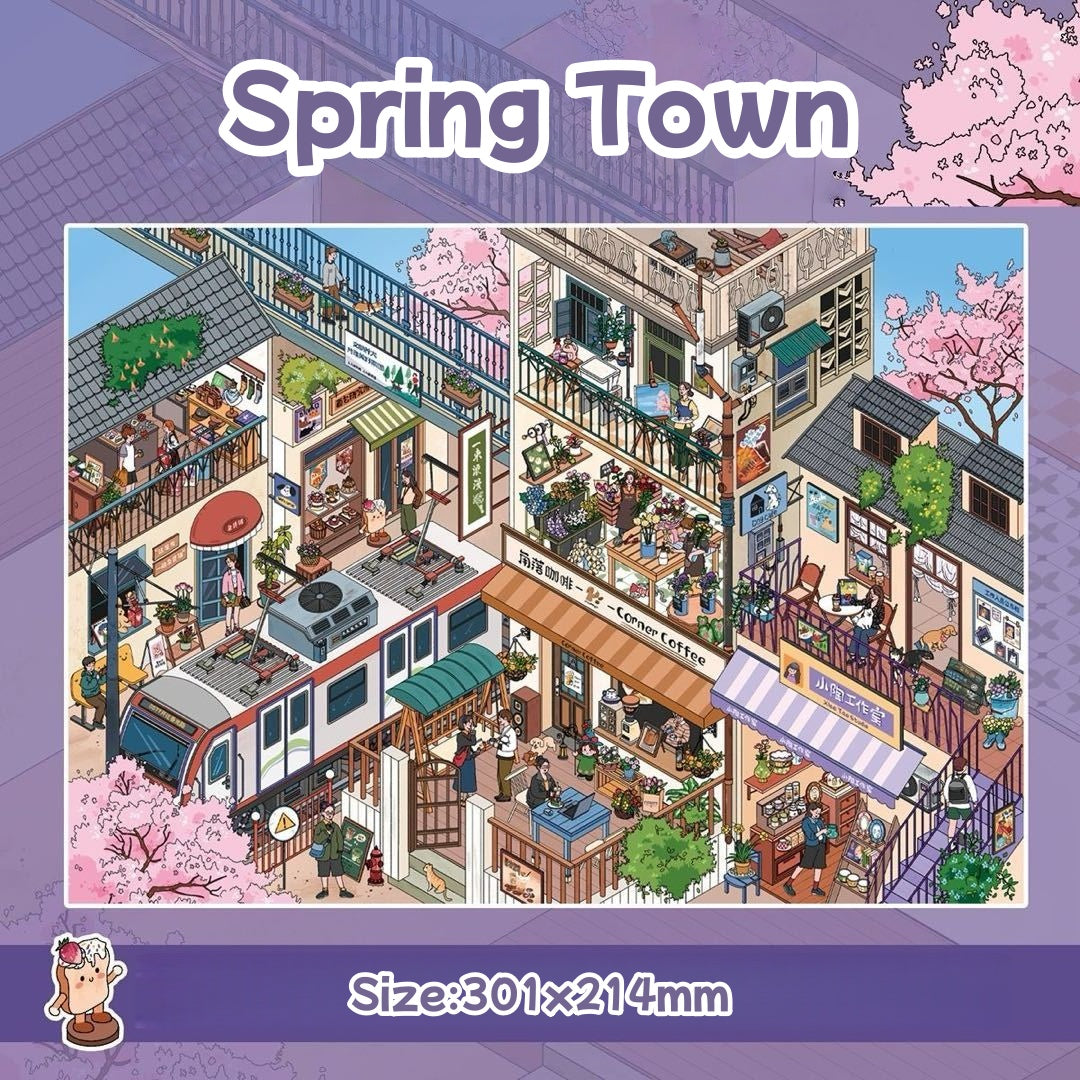 Spring Town| Summer Town-DIY 3D Miniature Scene Sticker